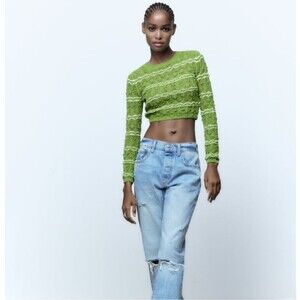 Zara Textured Cropped Knit Sweater Size L NWOT